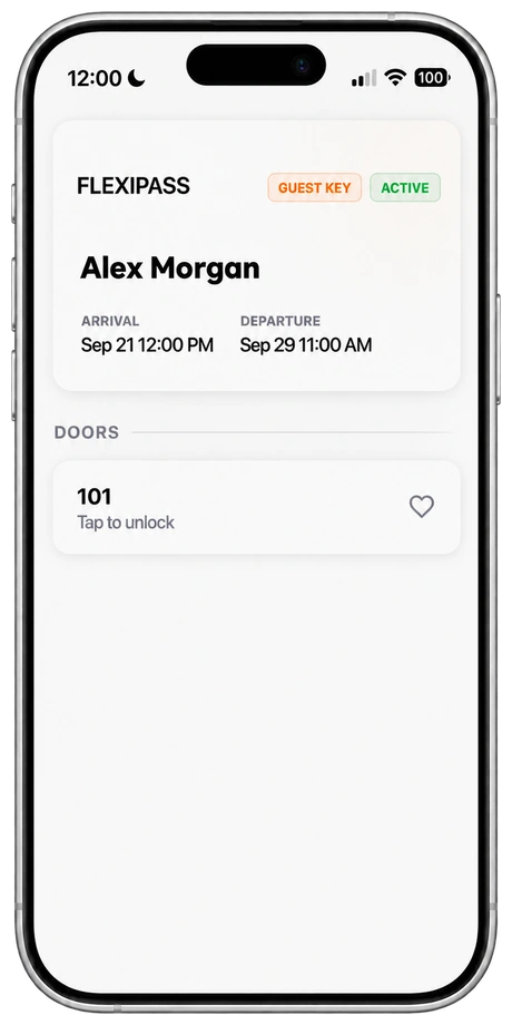 Illustrative FLEXIPASS digital key interfaces